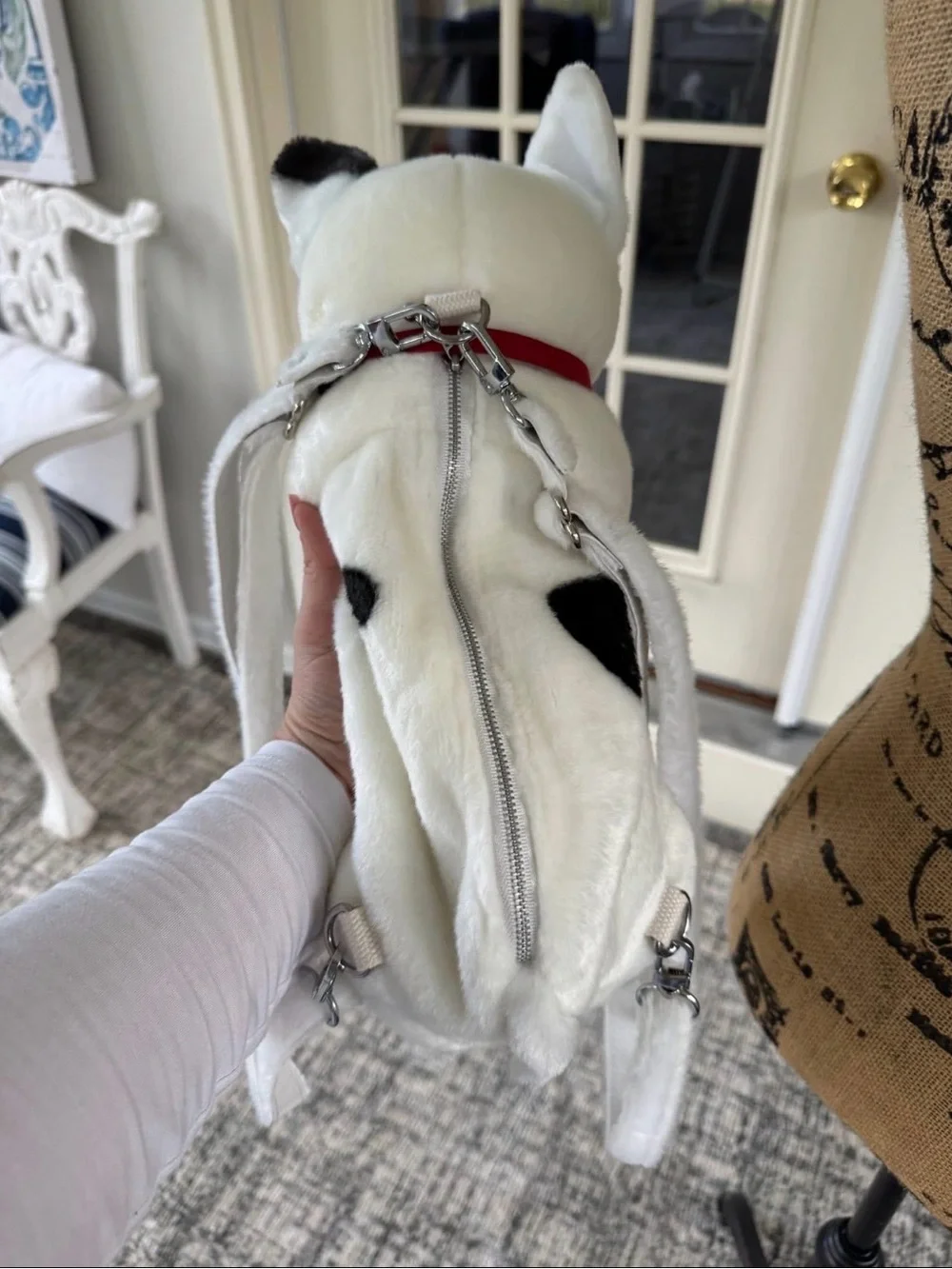 French Bulldog Plush Puppy Dog Zip Up Cotton Fur Backpack Purse Crossbody New